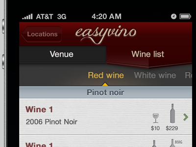 Easyvino Wine List app design ios iphone list mobile wine