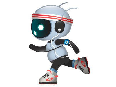 Running Roboto character design illustration ipod jogging robot shoes sports vector