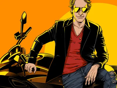 Portrait motorcycle sunset vector