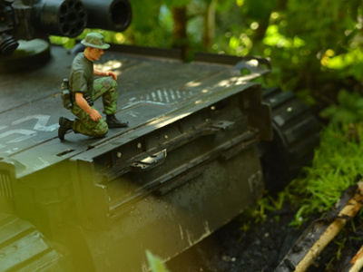 road block jungle miniature photography sci fi tank