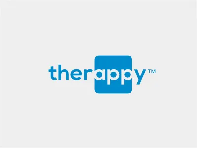 Therappy app blue button cut icon logo logotype mental negative therapy typography