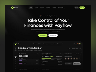 Paywise - Finance Management Website card custom dark ui design design e wallet figma uiux finance financial landing page landing page design minimal saas sajib transactions ui design wallet web application web design website