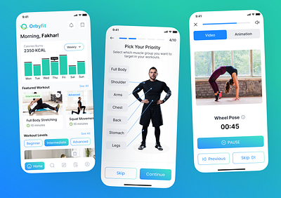 Orbyfit - A Fitness App UI Design fitness challenges fitness goals fitness motivation gym workouts health fitness nutrition ui workout tracker