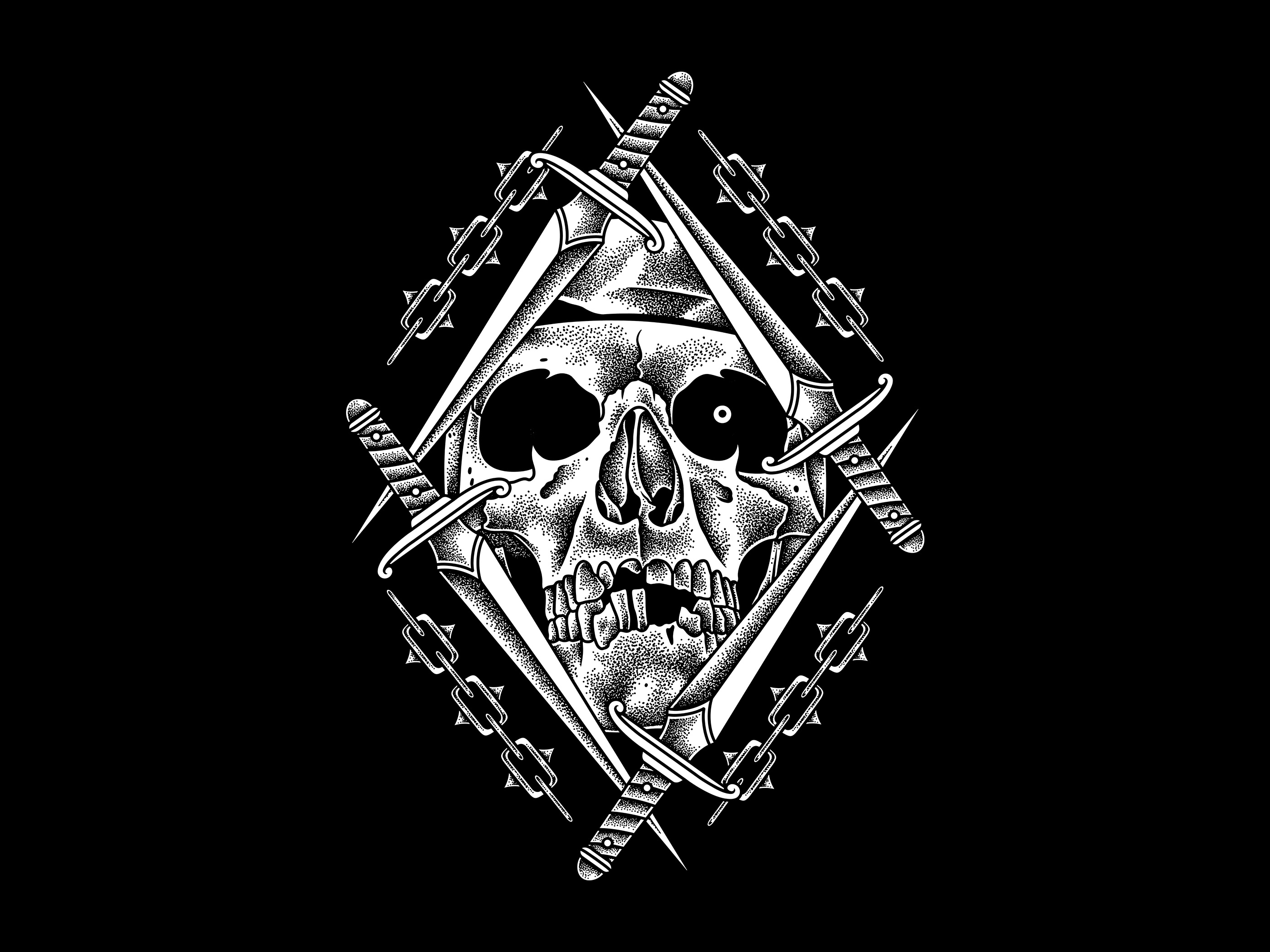 BLADES apparel artwork clothing darkart digitalart dotwork drawing illustration pointillis skull stippling teesdesign