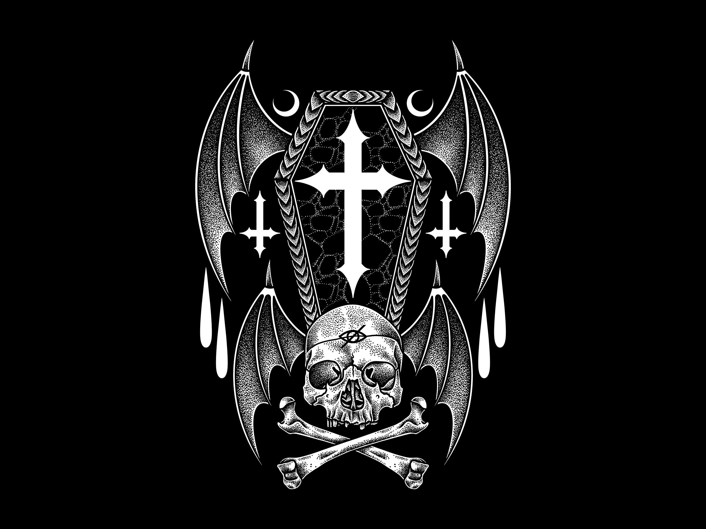 Coffin Bat apparel artwork clothing darkart digitalart dotwork drawing illustration motion graphics skull teesdesign