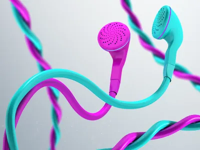 Tangle earphones concept cyan earphones industrial design magenta two tone