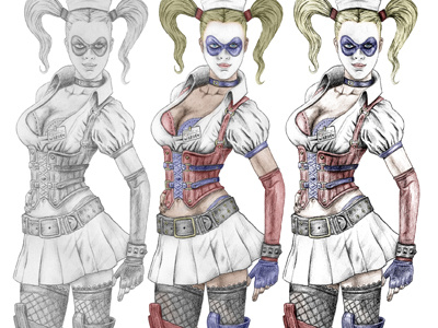 Harley Quinn arkham asylum batman color draw harley quinn joker photoshop sketch