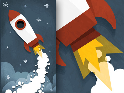 More Rockets! art blastoff cartoon commission drawing exploration fairy tale flying freelance illustration illustrator night rocket scene ship sky space stars story travel vector whimsical