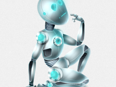 Thinking robot android glow illustration iron metal robot steel