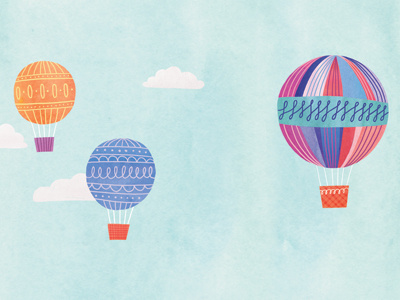 Balloons clouds digital hot air balloon illustration sky watercolor watercolour