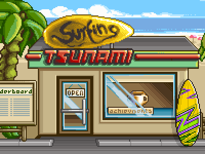 Surfing Tsunami Cover game pixel art pixel art