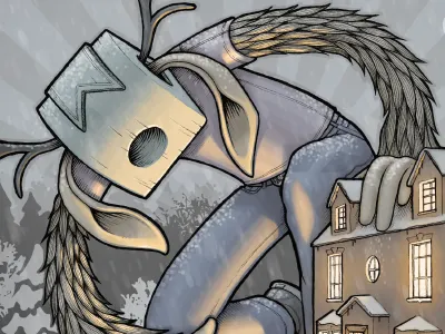 The Visitor boxhead christmas giant home illustration night snow visitor winter