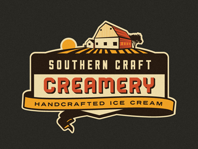 Southern Craft Creamery branding concept (Scrapped) bender branding craft creamery dairy emblem farm farmhouse farming field growcase handcrafting ice cream identity idlewild logo logo design logo designer patch southern southern craft creamery sun