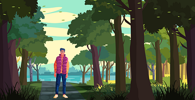 Park flat illustration 2d art character character design design flat design flat illustration graphic design illustration inkscape park stroll trees