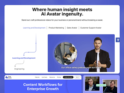 AI Avatar Video Platform ai avatar design blue themed ui brand development business growth tools clean design aesthetics content workflows customer support dynamic content creation enterprise solutions interactive design learning and development marketing tools modern interface motion graphics personal branding platform professional videos user focused layout uxui design video creation