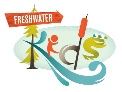 Fresh Kids Revised camping cattail frog illustration kids logo tree vintage wave