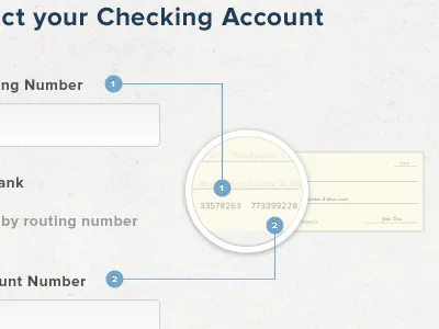 Connecting a new users bank account information account bank check finance sign up