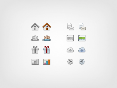 Icon Set browser cloud data docs documents email gear gift grayscale home icon icons layout pages preferences settings stats upload users