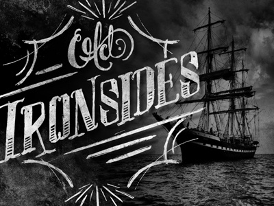 Old Ironsides hand drawn type script ship type