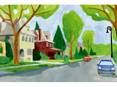 Brooklyn Watercolor illustration landscape painting watercolor
