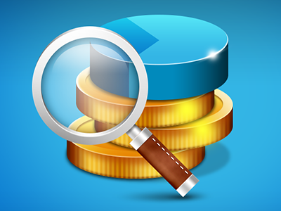 Coins Android icon android app coins data glow graph lens magnifier magnifying wip