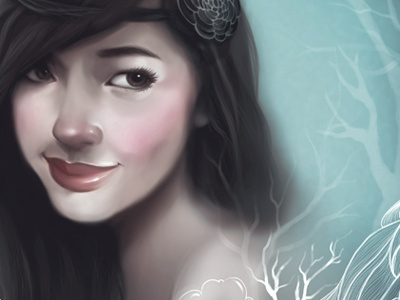 Nymph brunette curly face forest girl illustration nymph photoshop sai woods