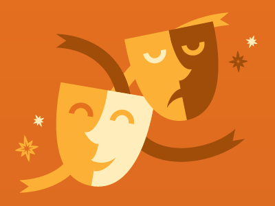 THEATRE! happy illustration mask sad stars vector