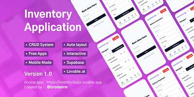 Inventory Applicatrion app applications branding brodannn crud system danu wahyudi free apps graphic design interactive inventory app lovable.ai mobile app mobile invetory supabase ui web app