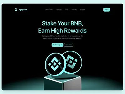 BNB staking validator hero section. crypto design landing page ui