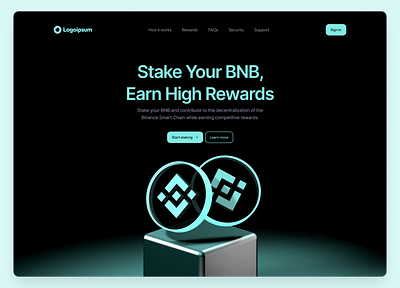 BNB staking validator hero section. crypto design landing page ui