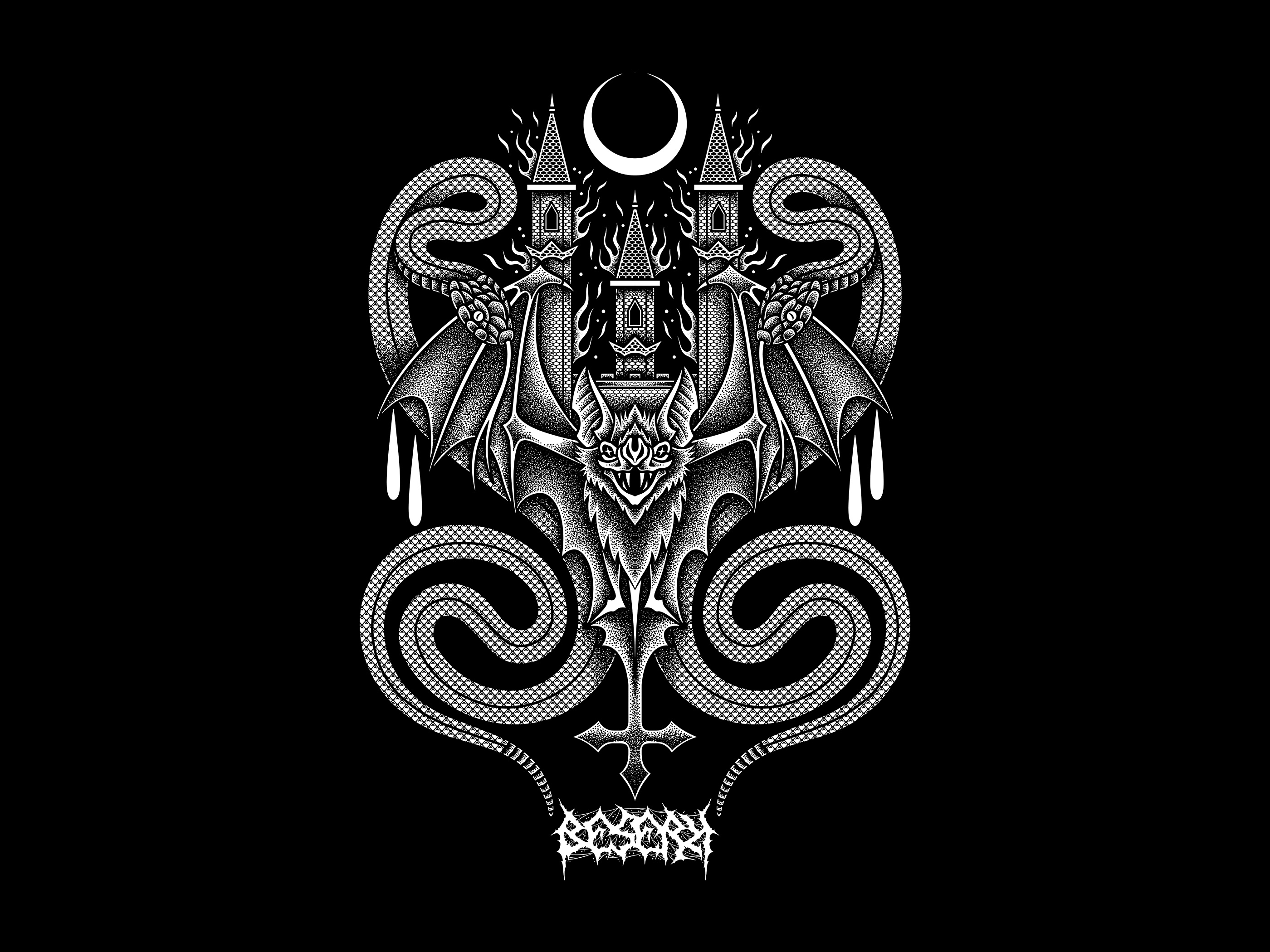 Bat And Snake apparel artwork clothing darkart digitalart dotwork drawing illustration motion graphics pointillism stippling teesdesign