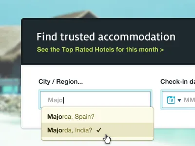 Travelbook search blue clean design dropdown green input boxes interfaces search suggested search ui user interface