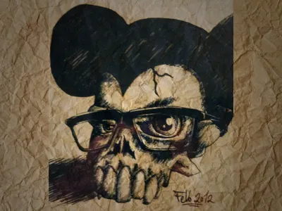 Skull crinkled disney drawing glasses illustration ink mickey mouse paper skull