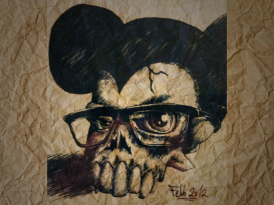 Skull crinkled disney drawing glasses illustration ink mickey mouse paper skull
