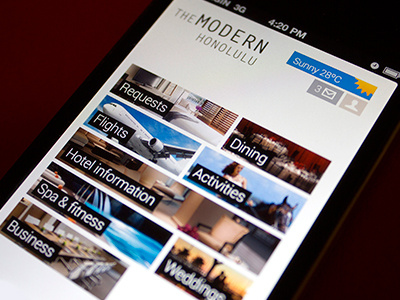 Modern Honolulu iPhone Concept app application clean design grid hotel ios iphone items list menu metro minimal minimalist photoshop white