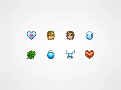 Legend of Zelda 32px bomb container crystal deku fairy game heart hero icon icons leaf link navi nintendo princess rupee zelda