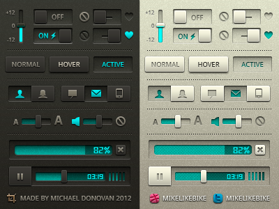 Toggles, Buttons and Sliders UI (Sharp) buttons equalizer iconography icons media player photoshop progress psd sliders toggles ui vector volume