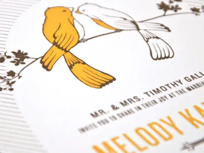 Love is in the Pair bird branch illustration invitation letterpress sketch wedding