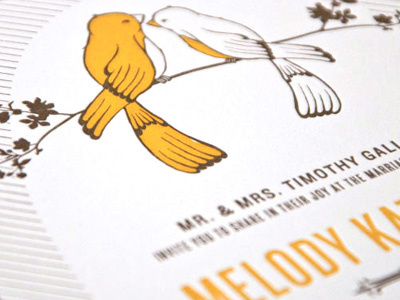 Love is in the Pair bird branch illustration invitation letterpress sketch wedding