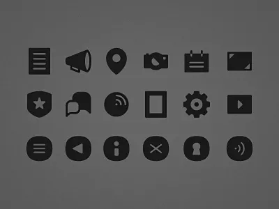 Floor Pass icons announcements app apple back badges calender camera cancel connect feed guide iconography icons info interface local login logout map menu news photo video wifi