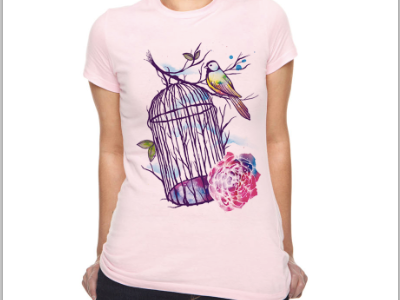 Freedom on T-shirt bird colors ecoline t shirt watercolor
