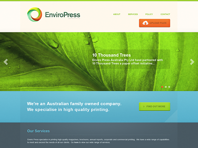 Enviro Press Site bevel blue buttons carousel depth design enviro press environment green logo photography print site tags ui web wordpress