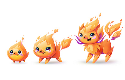 Flame pig transformations cartoon character concept design illustration ui zutto