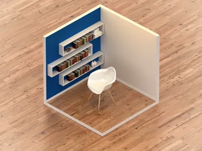 Isometric interior corner 3d corner design interior isometric render