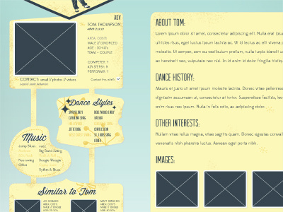 Gotta Swing.2 (progress) 50s illustration illustrator mid century retro swing dance vintage web design wire frame