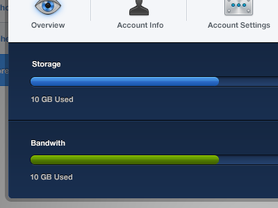 Settings UI account bandwith design icons overview settings space storage ui