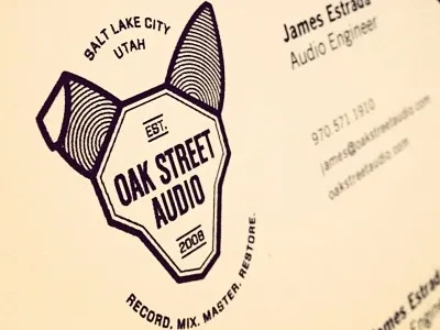Oak Street Audio Logo on Business cards audio business card dog logo oak seal street