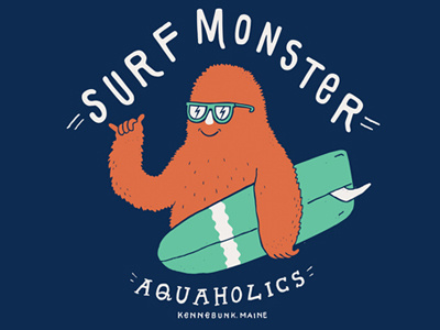 Kids Tee Design for Aquaholics, Maine aquaholics hand drawn illustration maine tshirt vaughn fender