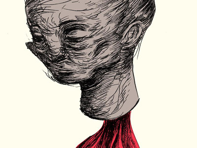 A head and a pink cloth face head illustration