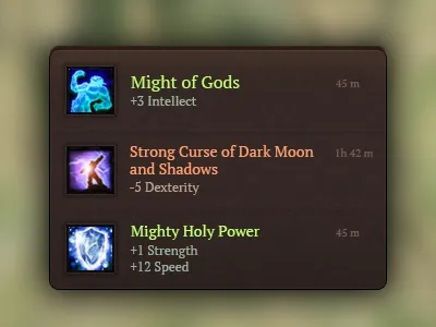 Buffs and debuffs game interface magic popup rpg spell ui